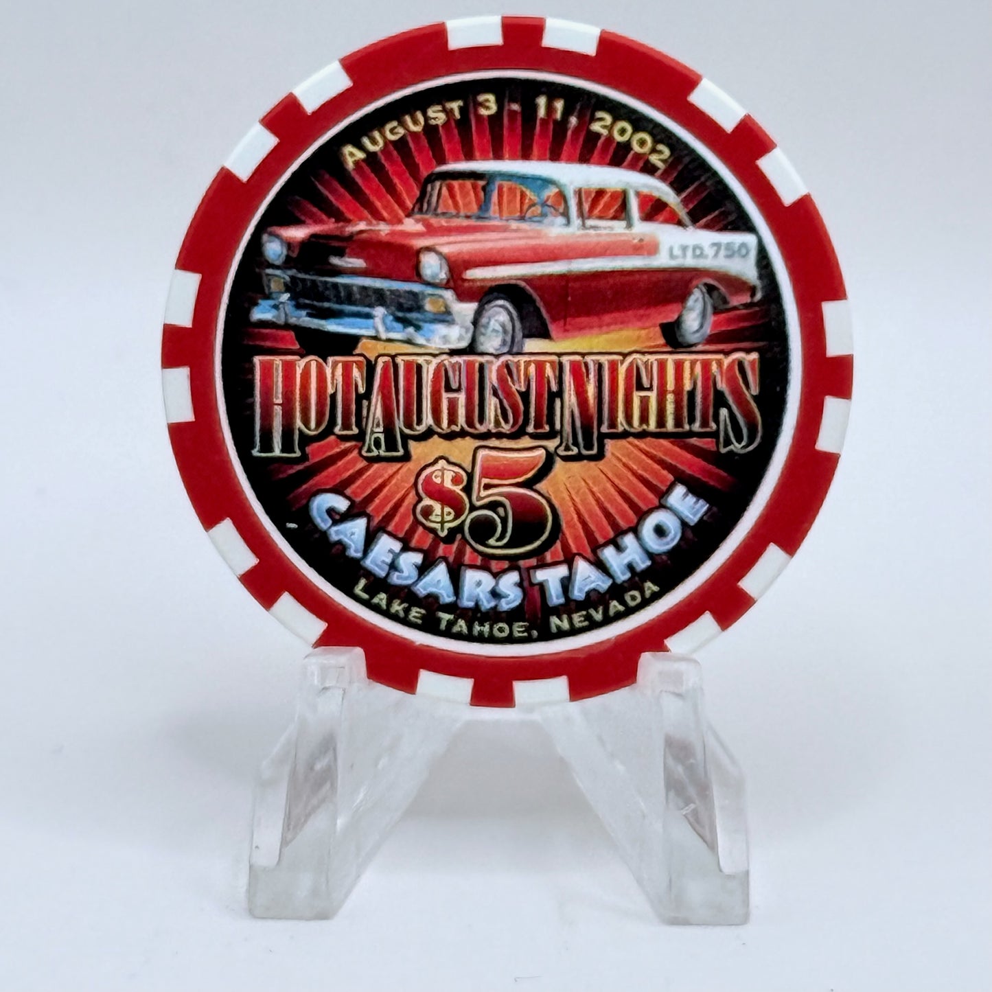 Caesars Tahoe Lake Tahoe Nevada 2002 'Hot August Nights' LE $5 Casino Chip E0146