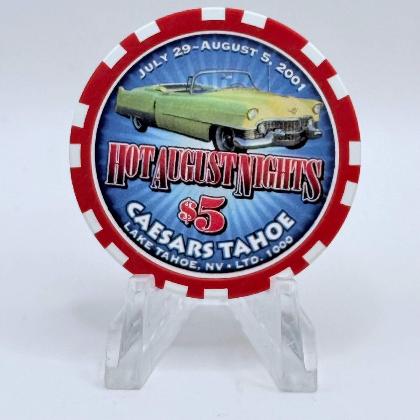 Caesars Tahoe Lake Tahoe Nevada 2001 'Hot August Nights' LE $5 Casino Chip V6768