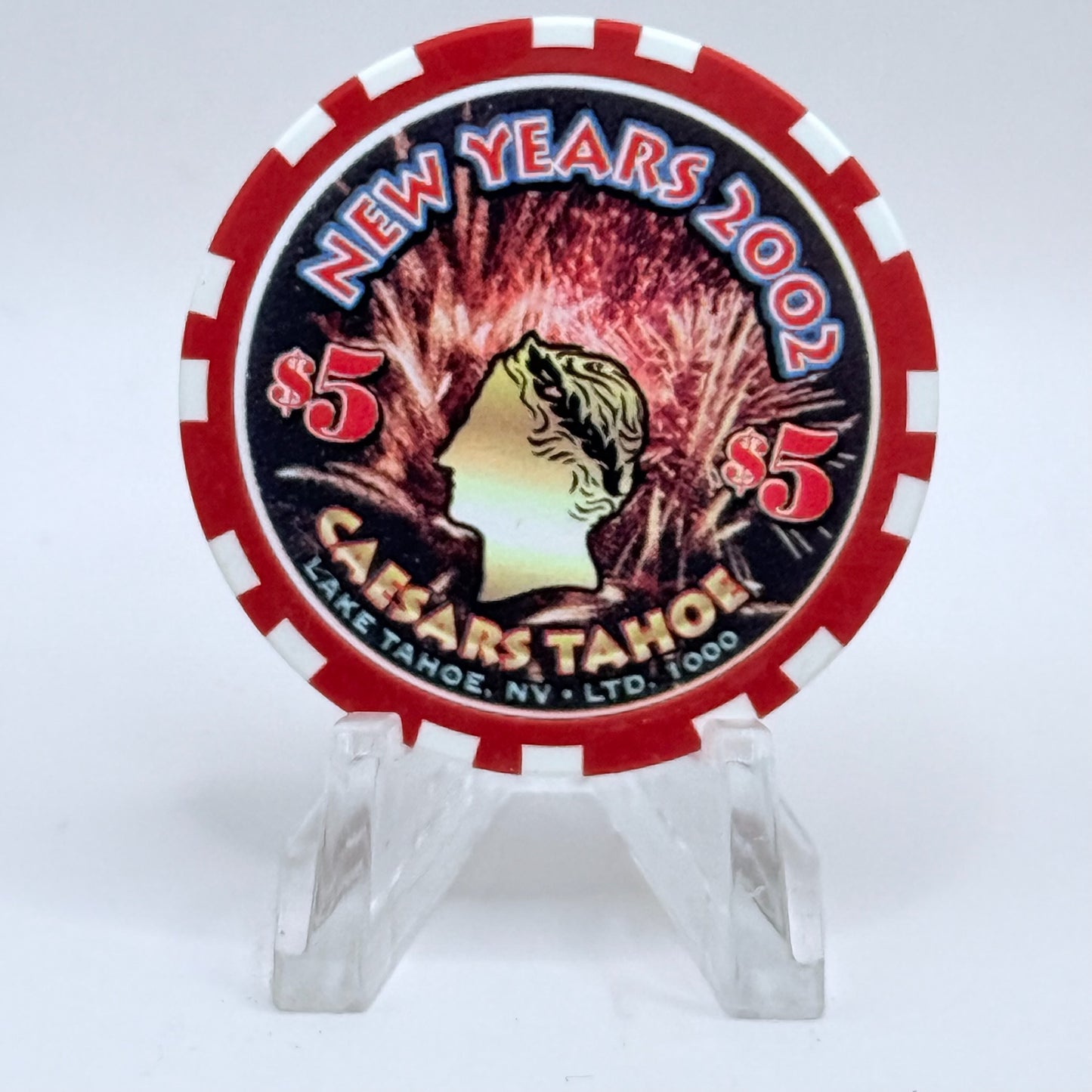 Caesars Tahoe Lake Tahoe Nevada 2002 'New Years' LE $5 Casino Chip V8153