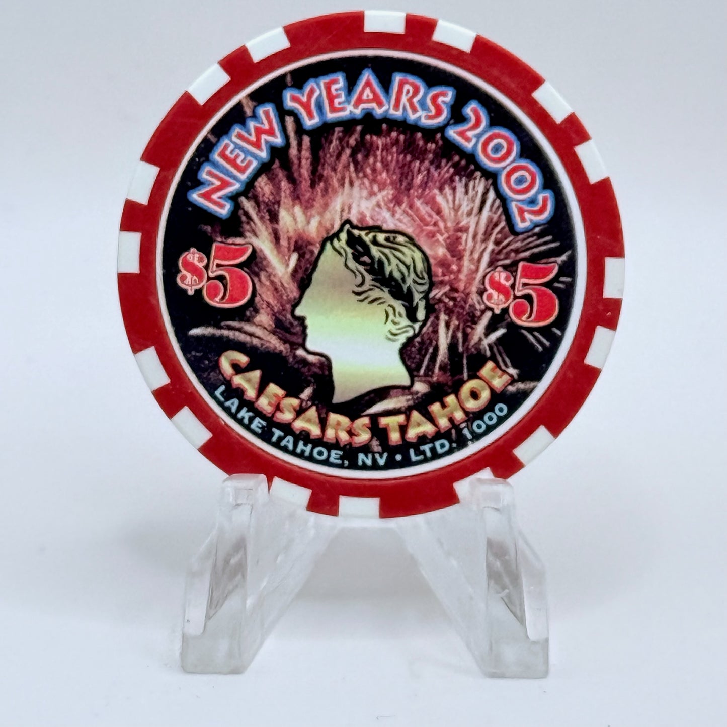 Caesars Tahoe Lake Tahoe Nevada 2002 'New Years' LE $5 Casino Chip V8153