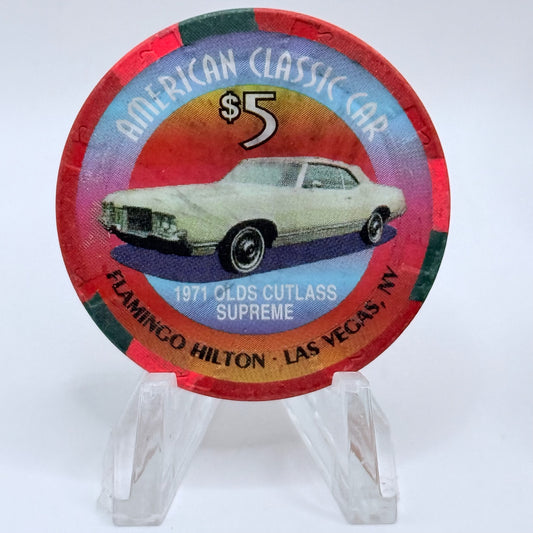 Flamingo Hilton Las Vegas Nevada 1996 'American Classic Car - Olds Cutlass Supreme' Series 2 LE $5 Casino Chip N8265