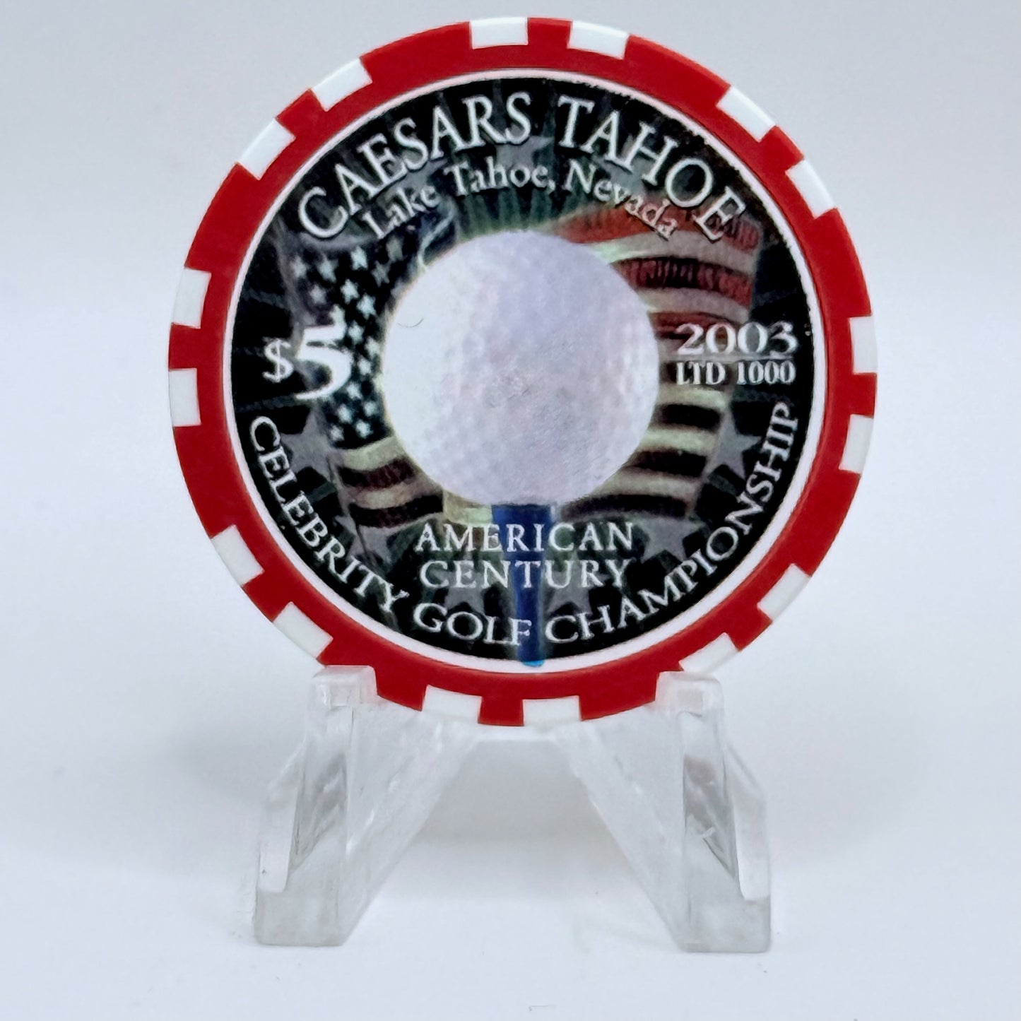 Caesars Tahoe Lake Tahoe Nevada 2003 'American Century Celebrity Golf Championship' LE $5 Casino Chip E0145