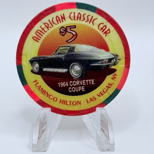 Flamingo Hilton Las Vegas Nevada 1996 'American Classic Car - Corvette Coupe' Series 2 LE $5 Casino Chip N8265