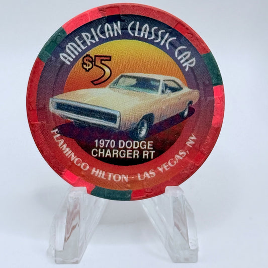 Flamingo Hilton Las Vegas Nevada 1996 'American Classic Car - Dodge Charger' Series 2 LE $5 Casino Chip N8271
