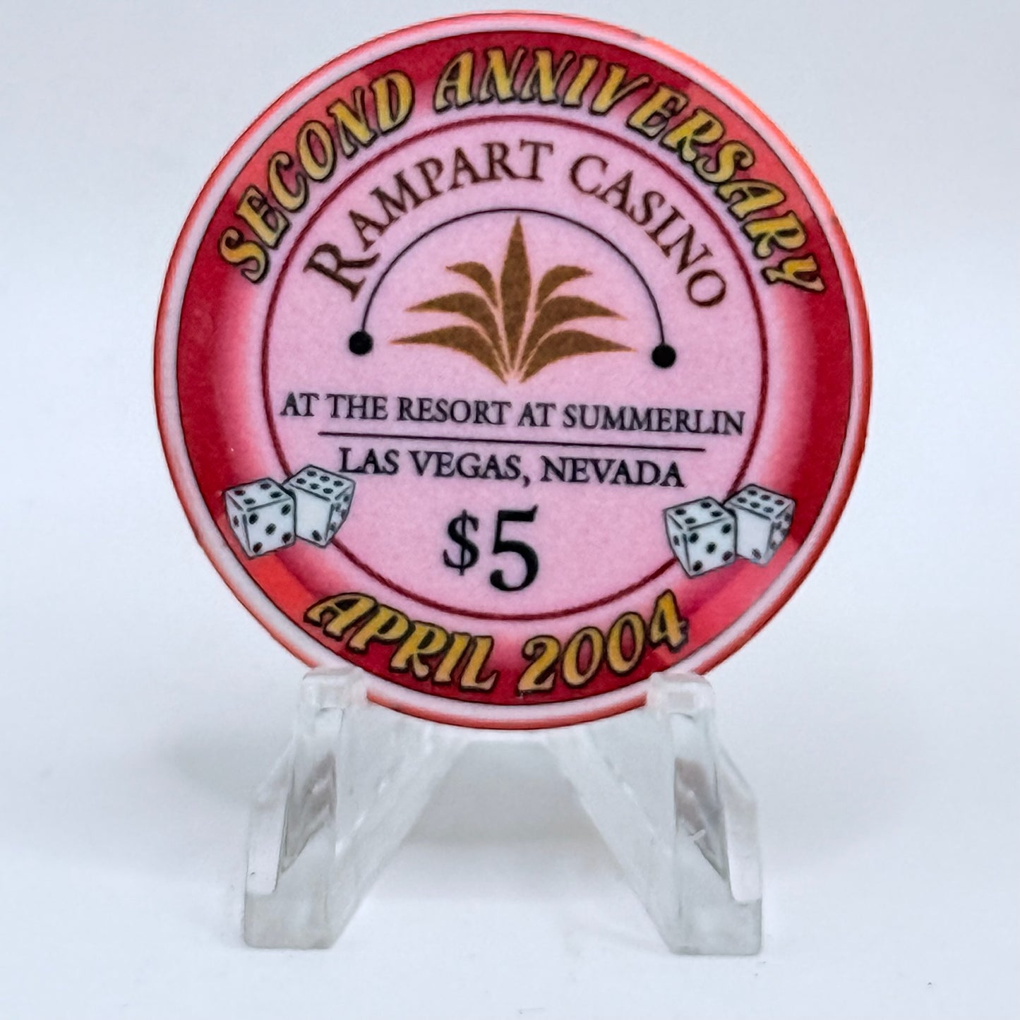Rampart Casino Las Vegas Nevada 2004 'Second Anniversary' LE $5 Casino Chip E3146