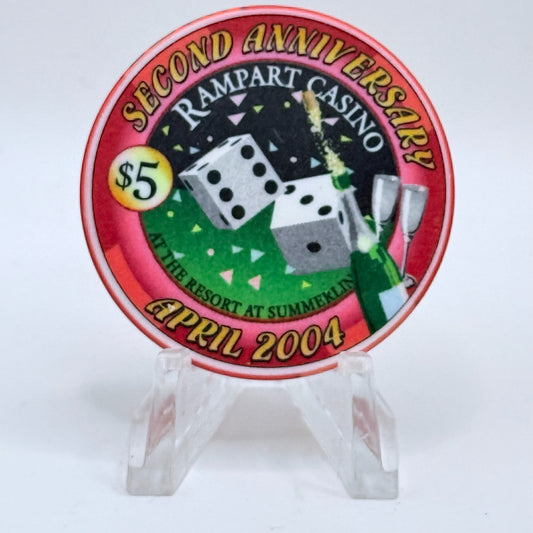 Rampart Casino Las Vegas Nevada 2004 'Second Anniversary' LE $5 Casino Chip E3146