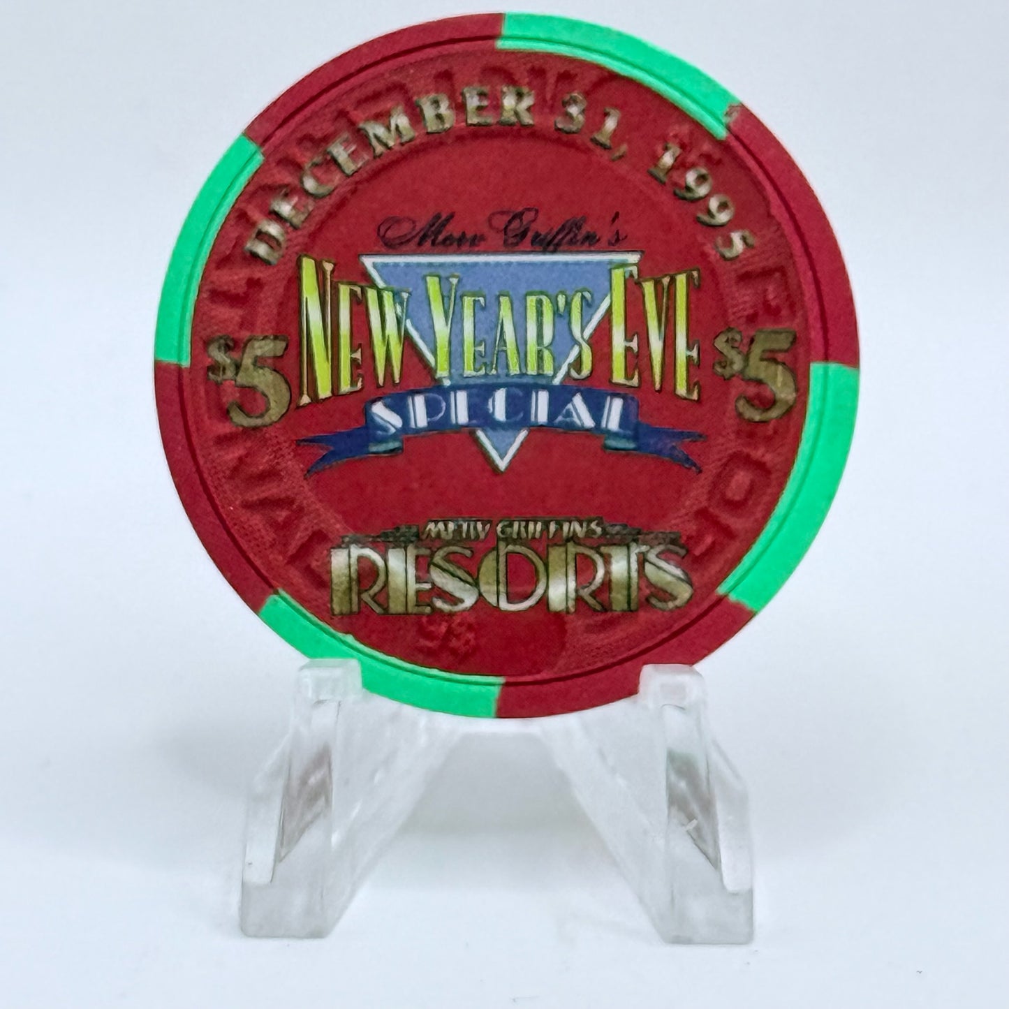 Resorts International Atlantic City New Jersey 1995 'Happy New Year' LE $5 Casino Chip