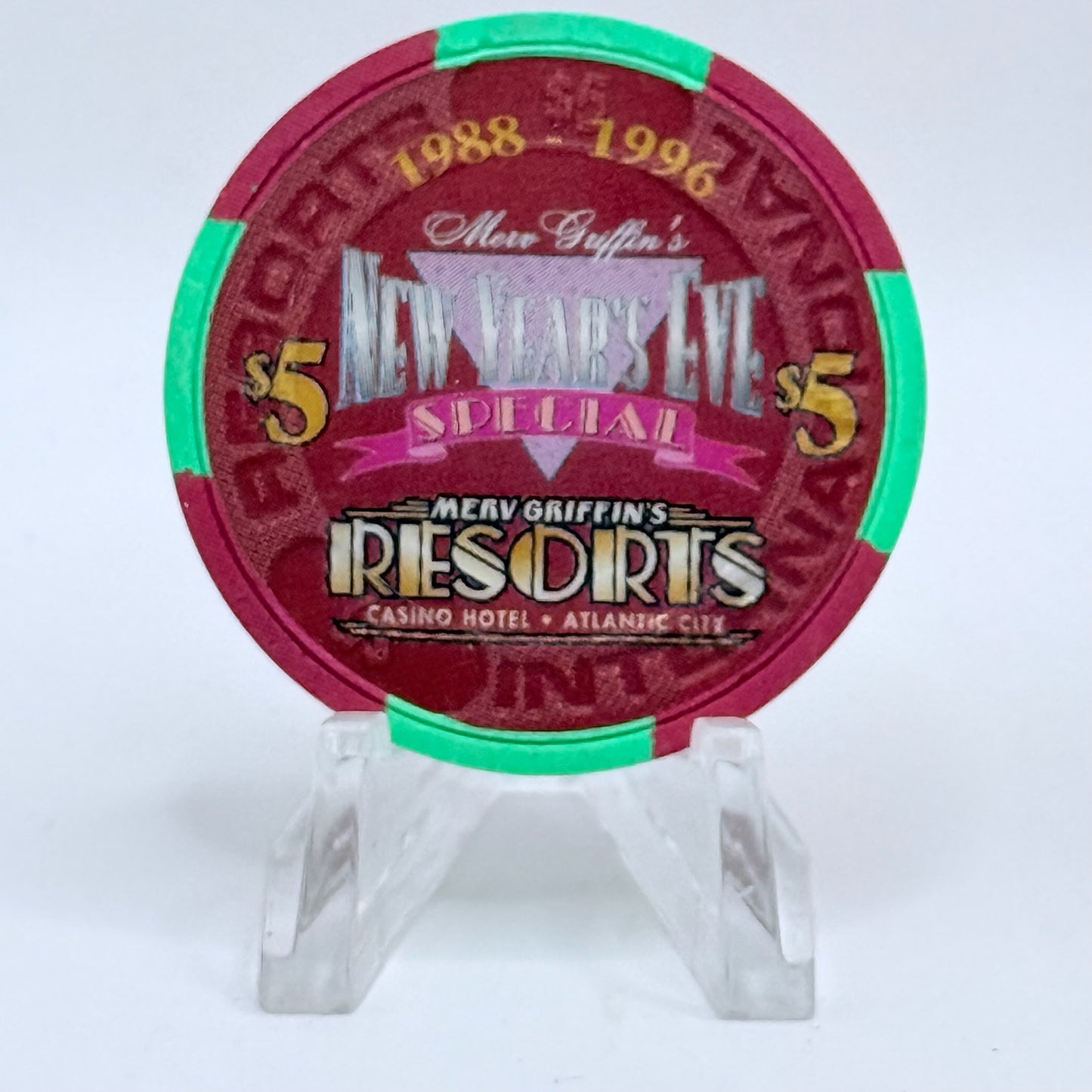 Resorts International Atlantic City New Jersey 1995 'New Years Eve' LE $5 Casino Chip
