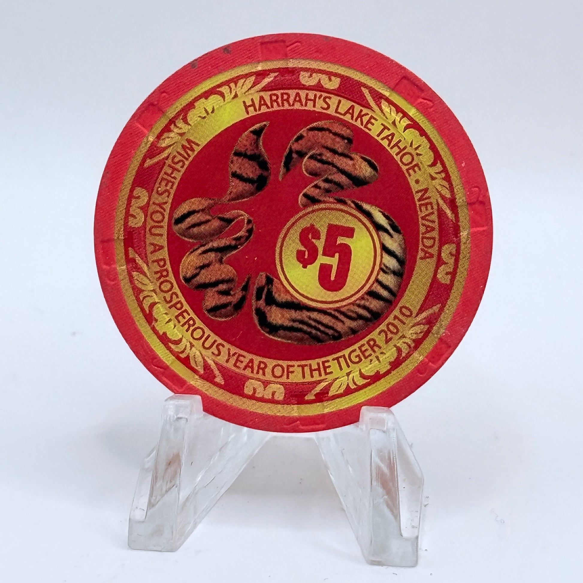 Harrah's Lake Tahoe Nevada 2010 'Year Of The Tiger' LE $5 Casino Chip E9523