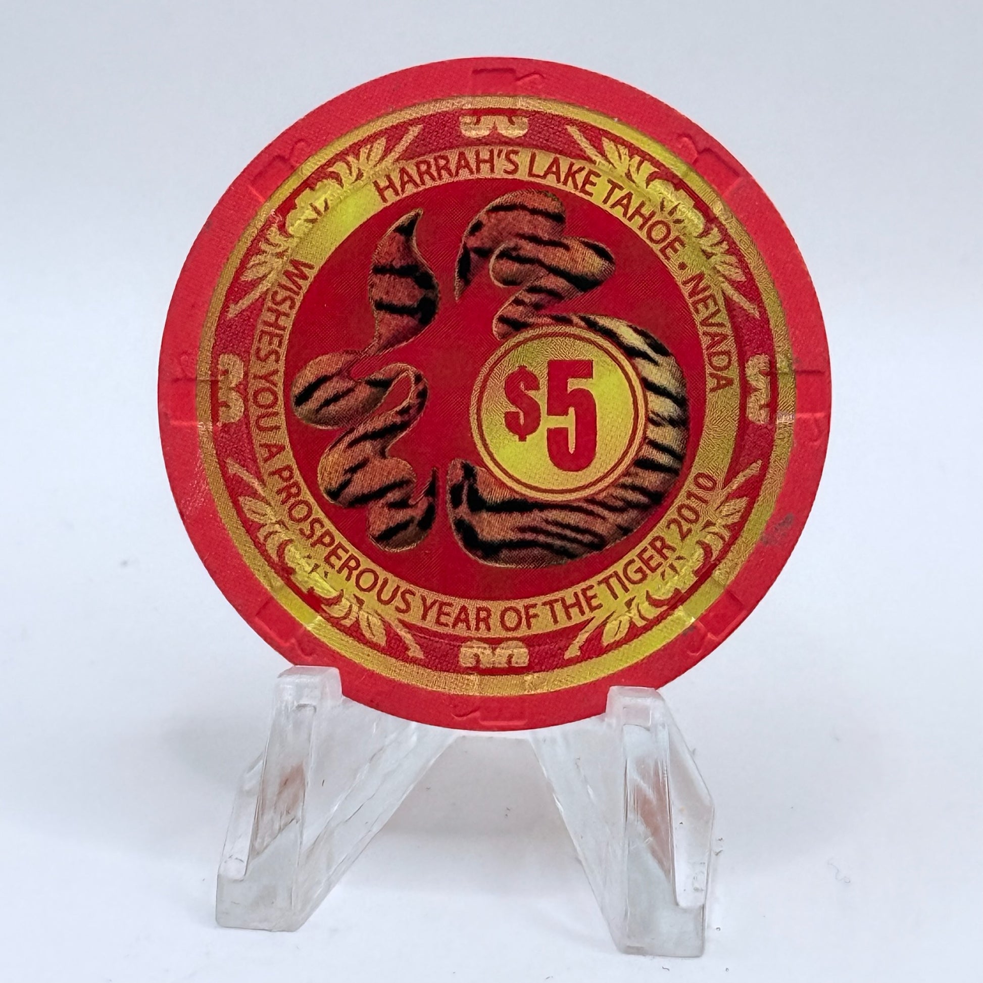 Harrah's Lake Tahoe Nevada 2010 'Year Of The Tiger' LE $5 Casino Chip E9523