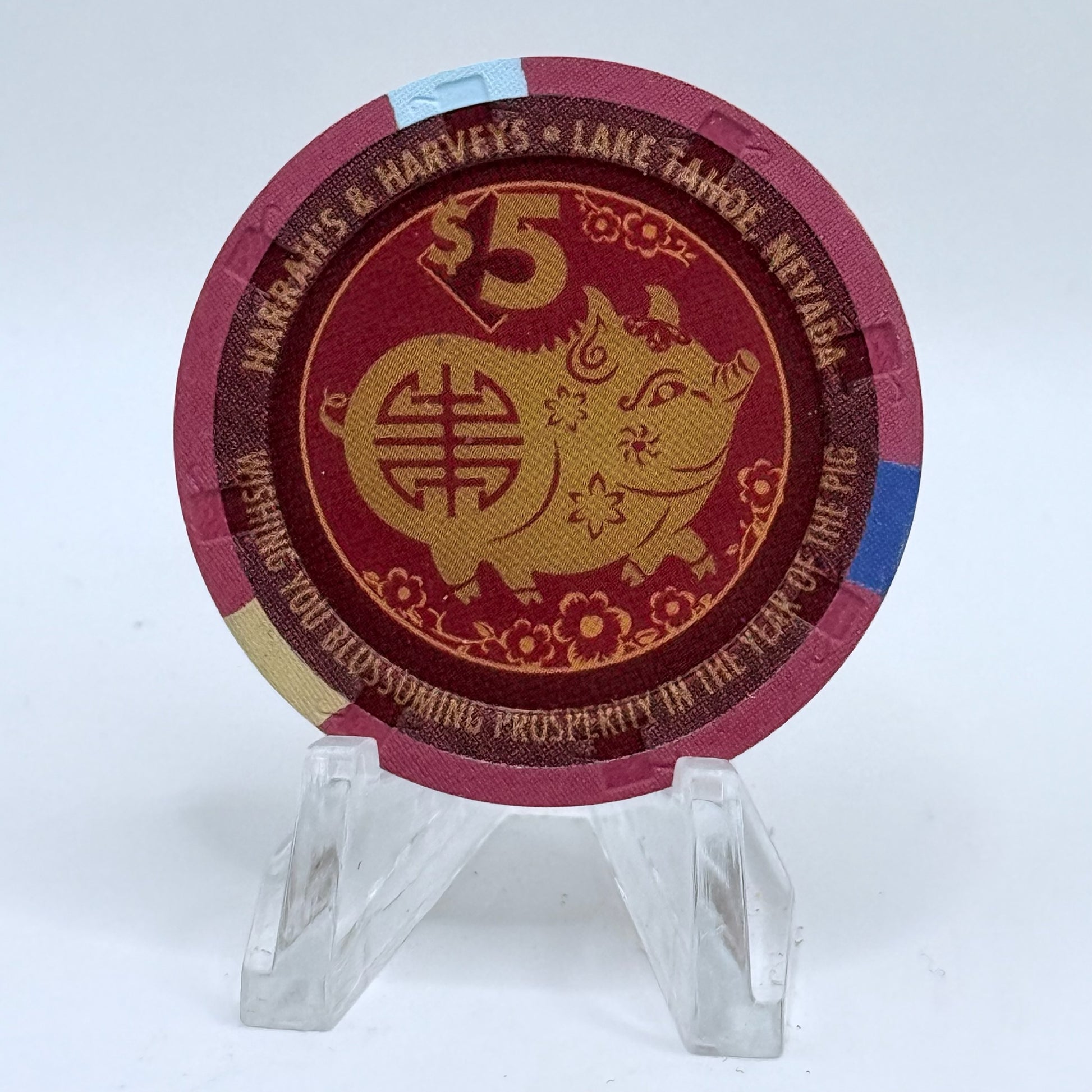 Harvey's (Wagon Wheel) Lake Tahoe Nevada 2007 'Year Of The Pig' LE $5 Casino Chip E6091