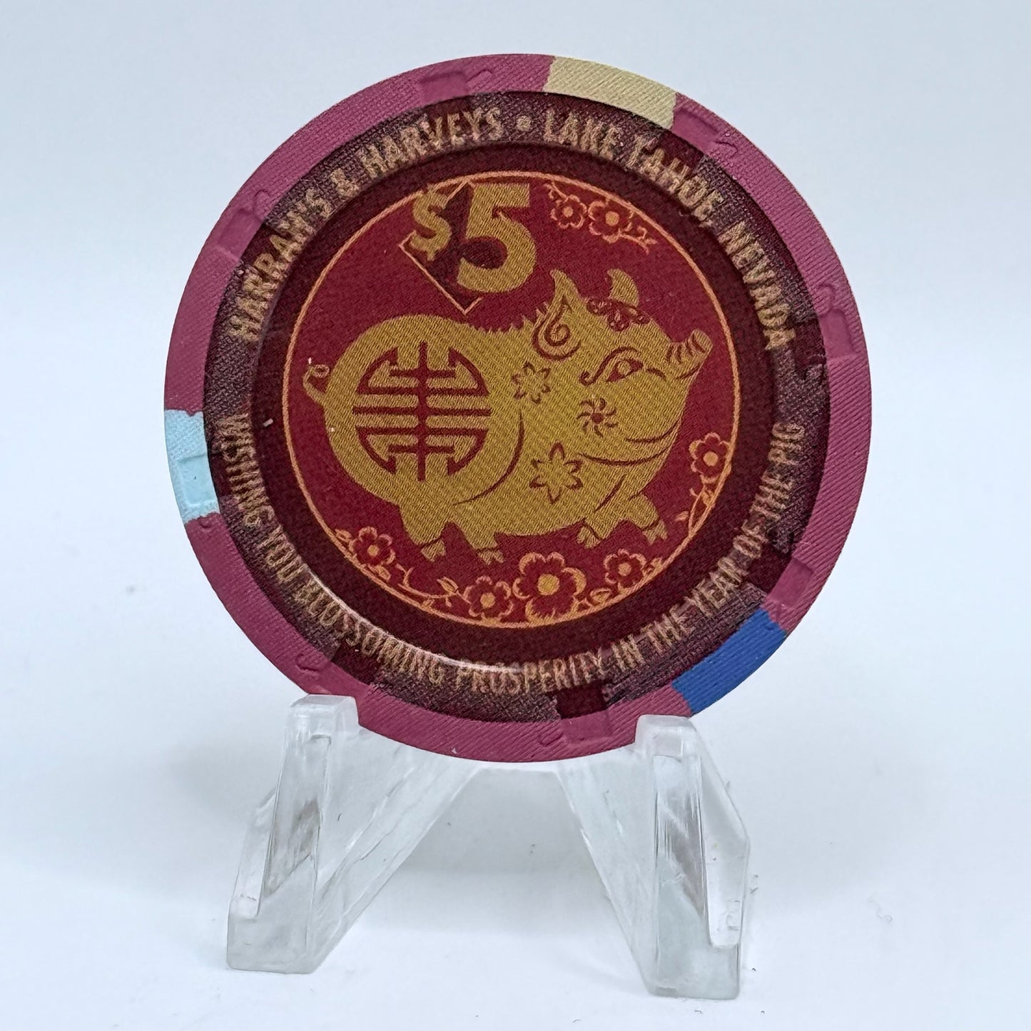 Harvey's (Wagon Wheel) Lake Tahoe Nevada 2007 'Year Of The Pig' LE $5 Casino Chip E6091