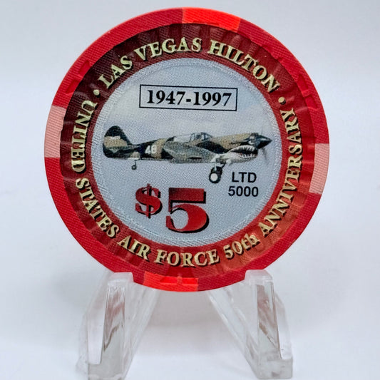 Las Vegas Hilton Las Vegas Nevada 1997 'United States Air Force 50th Anniversary' LE $5 Casino Chip N9926