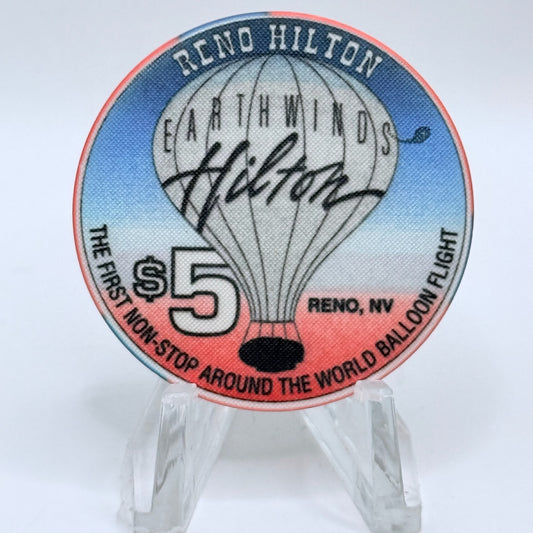 Hilton Resort Reno Nevada 1993 'The First Non-stop Around The World Balloon Flight' LE $5 Casino Chip N7289