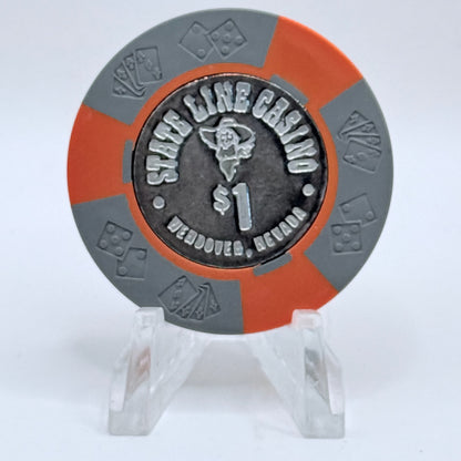 State Line Casino Wendover Nevada 1967 'Smooth Inlay; Large Comma' $1 Casino Chip N0919