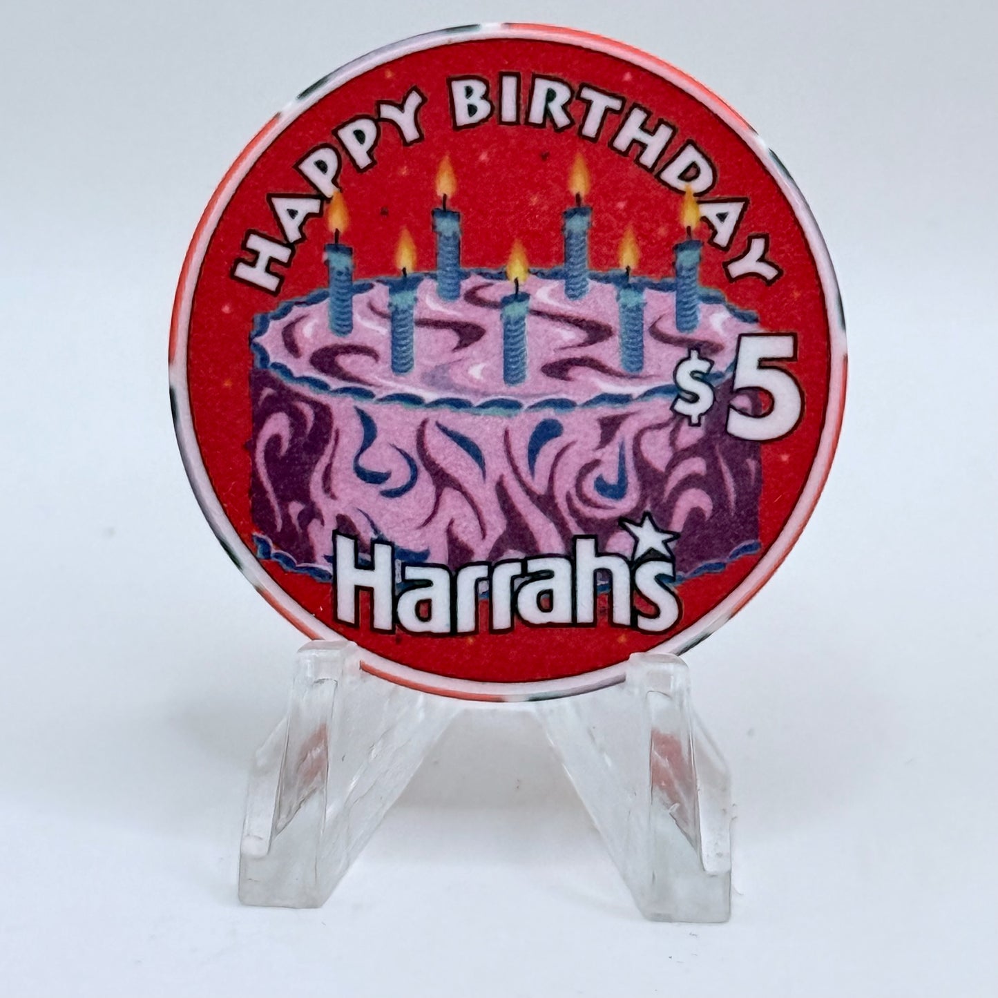 Harrah's Reno Nevada 1997 'Happy Birthday' LE $5 Casino Chip V2713