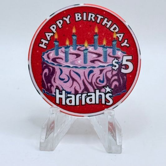 Harrah's Reno Nevada 1997 'Happy Birthday' LE $5 Casino Chip V2713
