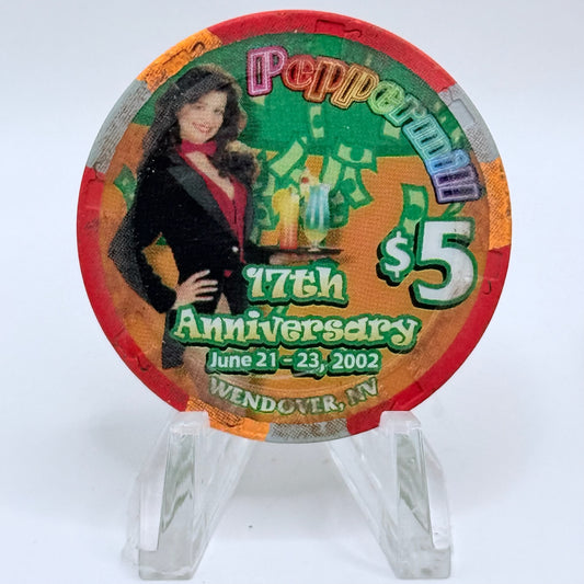 Peppermill Wendover Nevada 2002 '17th Anniversary' LE $5 Casino Chip E2119