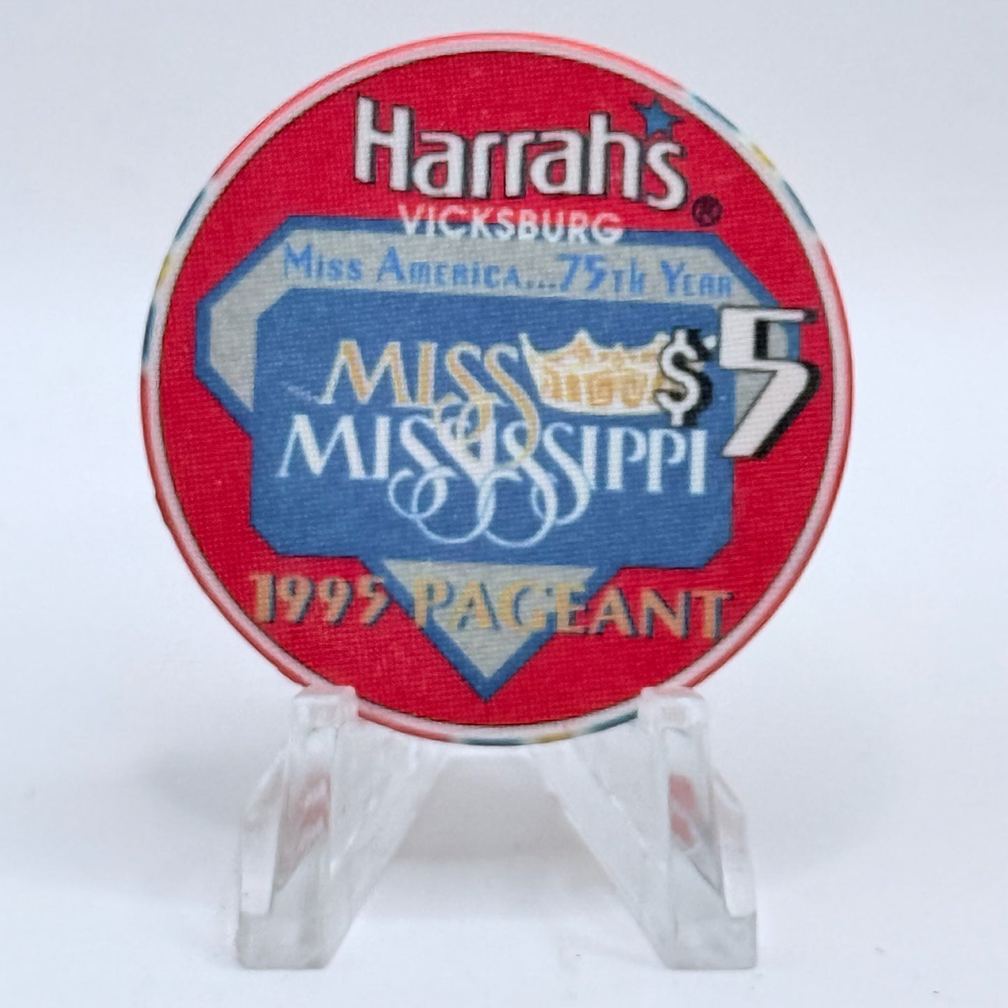 Harrah's Vicksburg Mississippi 1995 'Miss Mississippi -Pageant' LE $5 Casino Chip