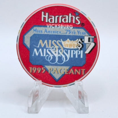 Harrah's Vicksburg Mississippi 1995 'Miss Mississippi -Pageant' LE $5 Casino Chip