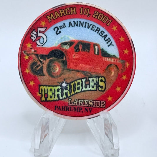 Terrible's Lakeside Casino Pahrump Nevada 2001 '2nd Anniversary' LE $5 Casino Chip V6576