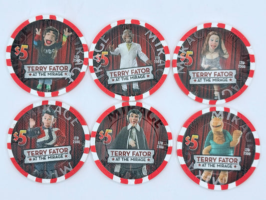 Mirage Las Vegas Nevada 2009 'Terry Fator at the Mirage - set of 6 chips' Series 30 LE $5 Casino Chip