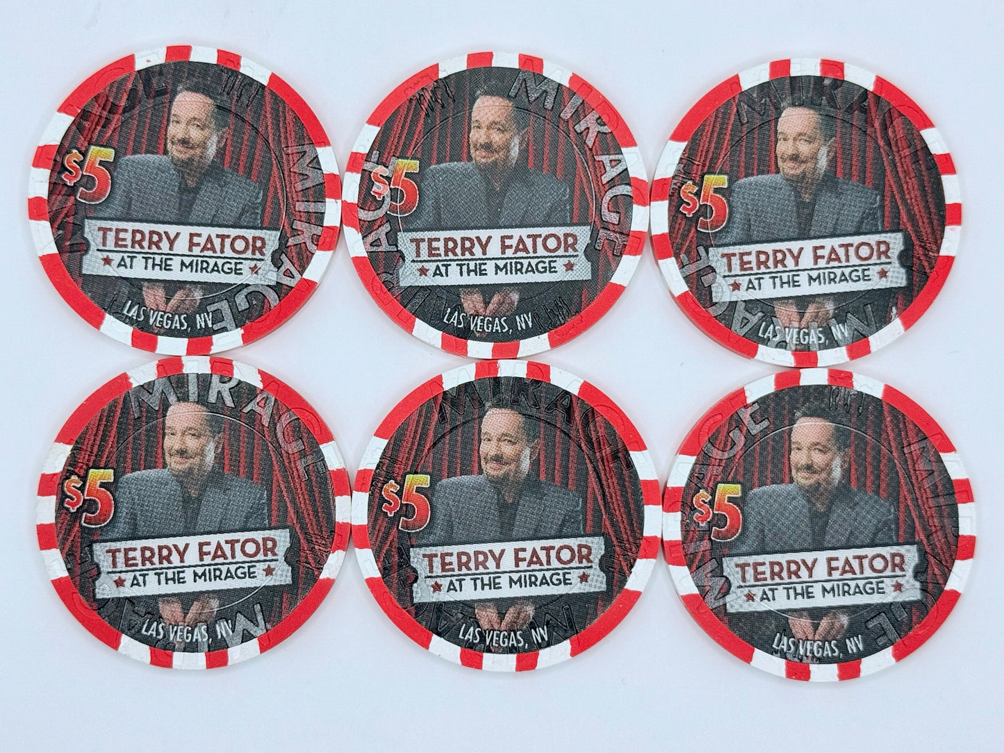 Mirage Las Vegas Nevada 2009 'Terry Fator at the Mirage - set of 6 chips' Series 30 LE $5 Casino Chip