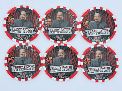 Mirage Las Vegas Nevada 2009 'Terry Fator at the Mirage - set of 6 chips' Series 30 LE $5 Casino Chip