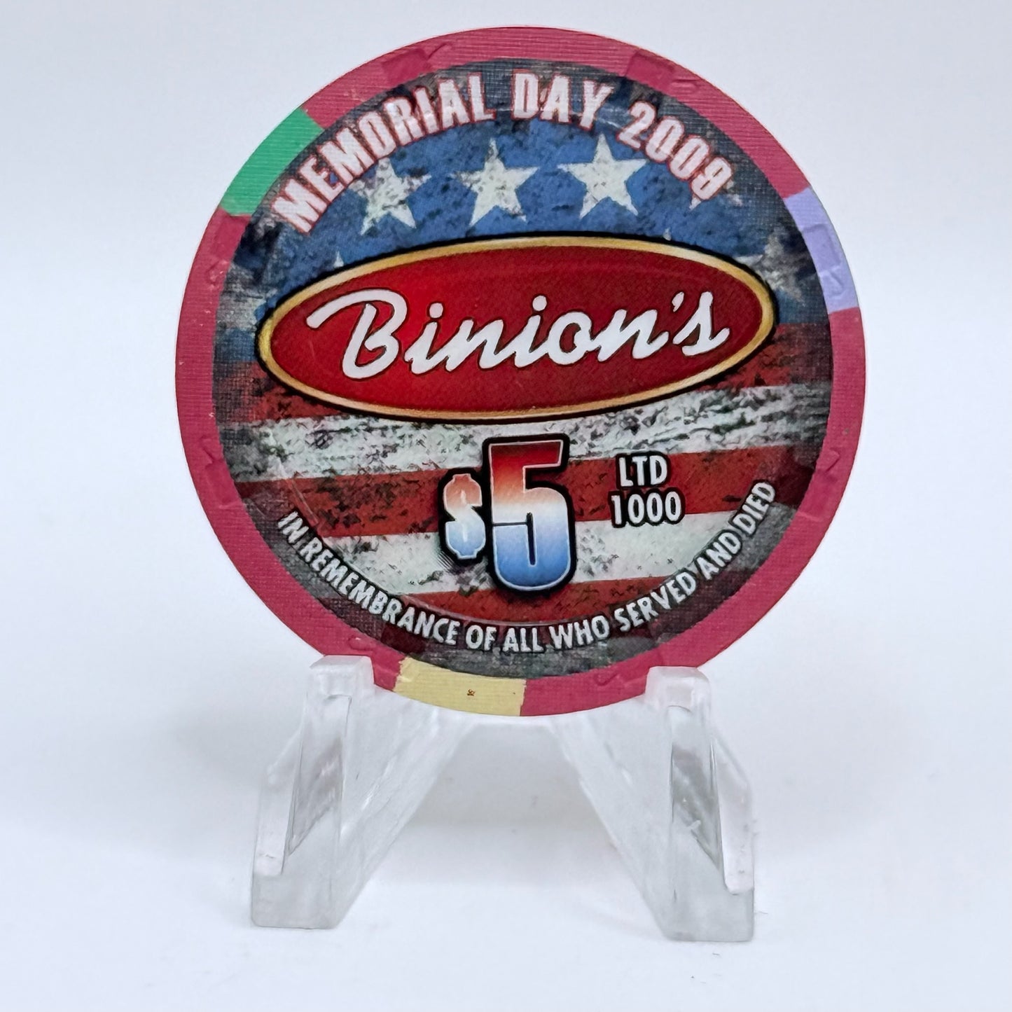 Binion's Gambling Hall Las Vegas Nevada 2009 'Memorial Day' LE $5 Casino Chip E9503