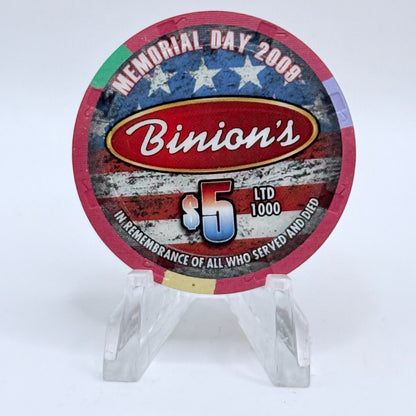 Binion's Gambling Hall Las Vegas Nevada 2009 'Memorial Day' LE $5 Casino Chip E9503