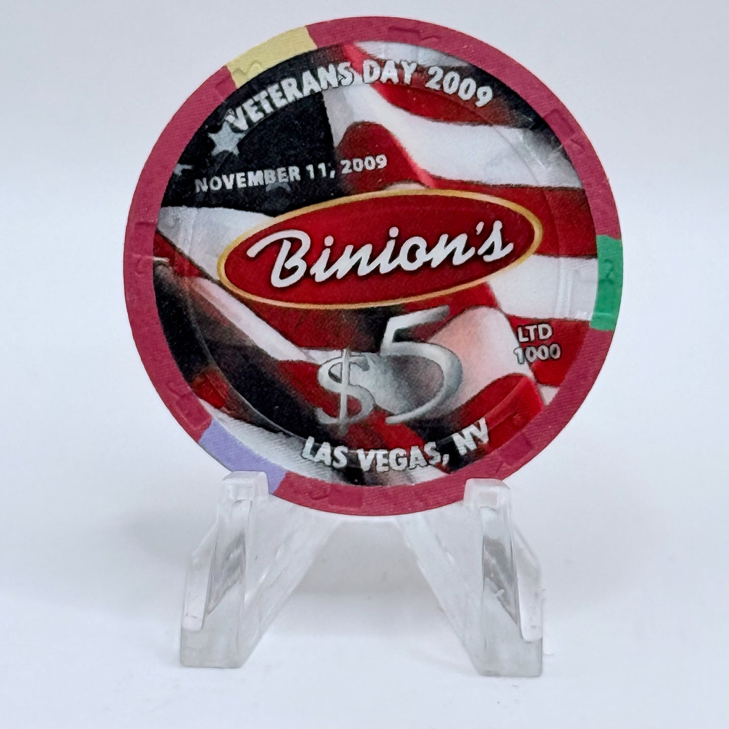 Binion's Gambling Hall Las Vegas Nevada 2009 'Veterans Day' LE $5 Casino Chip E9171