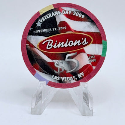 Binion's Gambling Hall Las Vegas Nevada 2009 'Veterans Day' LE $5 Casino Chip E9171