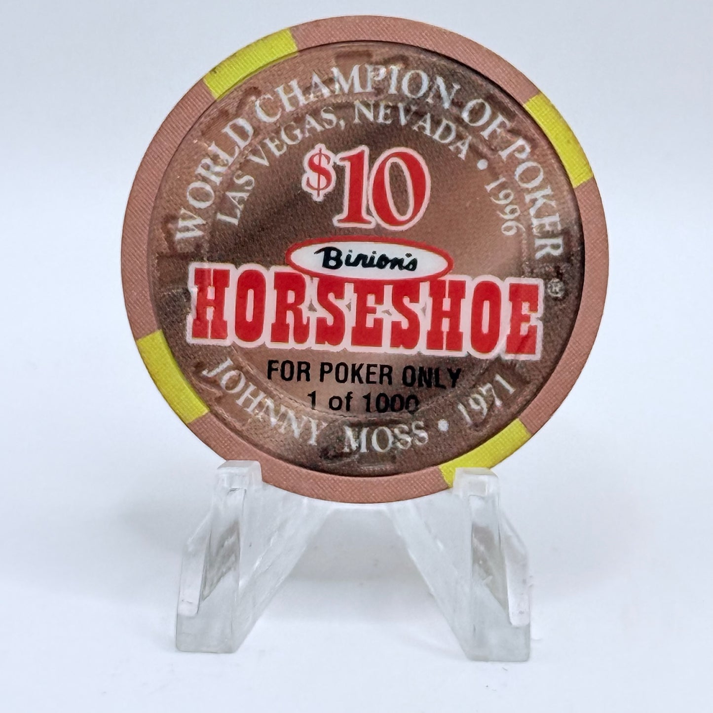 Horseshoe Club (Binion's) Las Vegas Nevada 1996 'Johnny Moss' LE $10 Casino Chip N8605