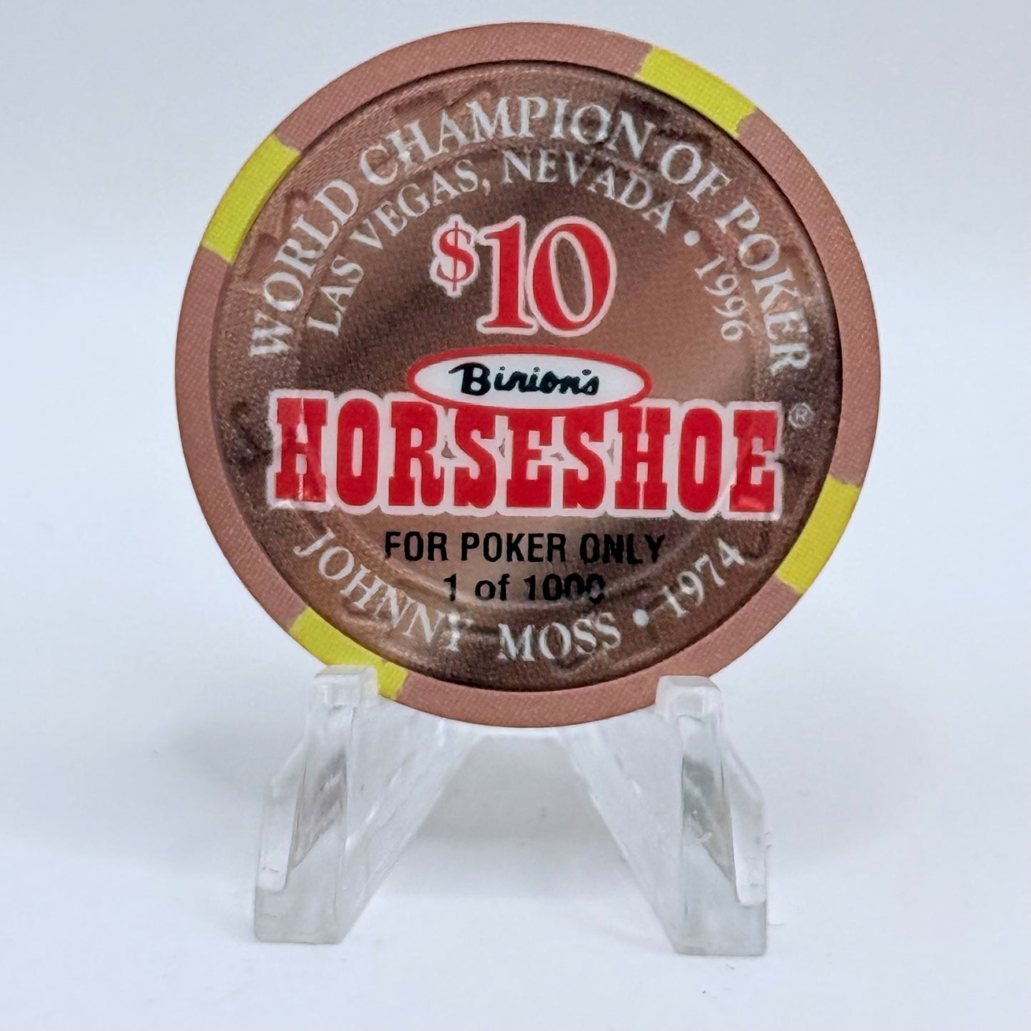 Horseshoe Club (Binion's) Las Vegas Nevada 1996 'Johnny Moss' LE $10 Casino Chip N8606