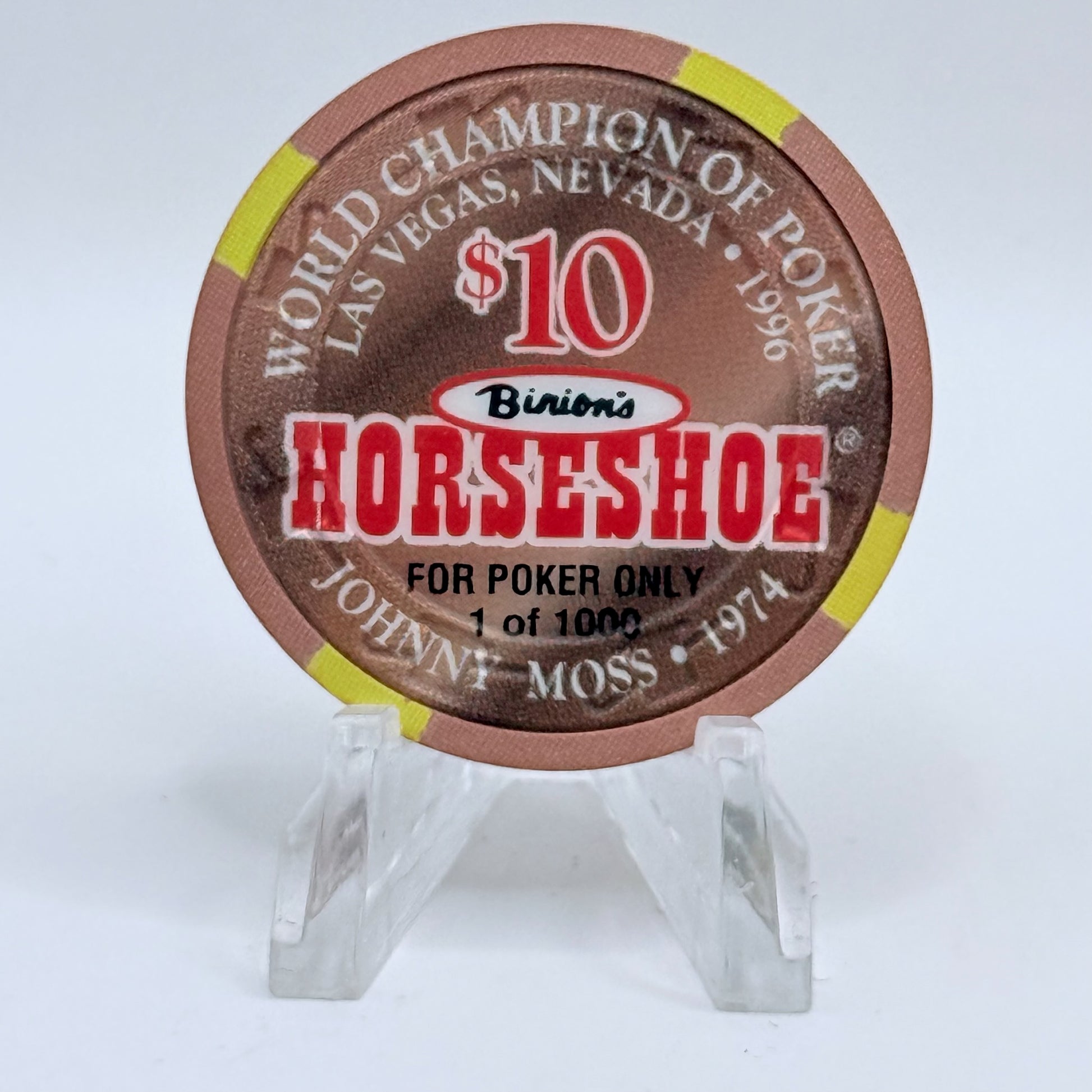 Horseshoe Club (Binion's) Las Vegas Nevada 1996 'Johnny Moss' LE $10 Casino Chip N8606