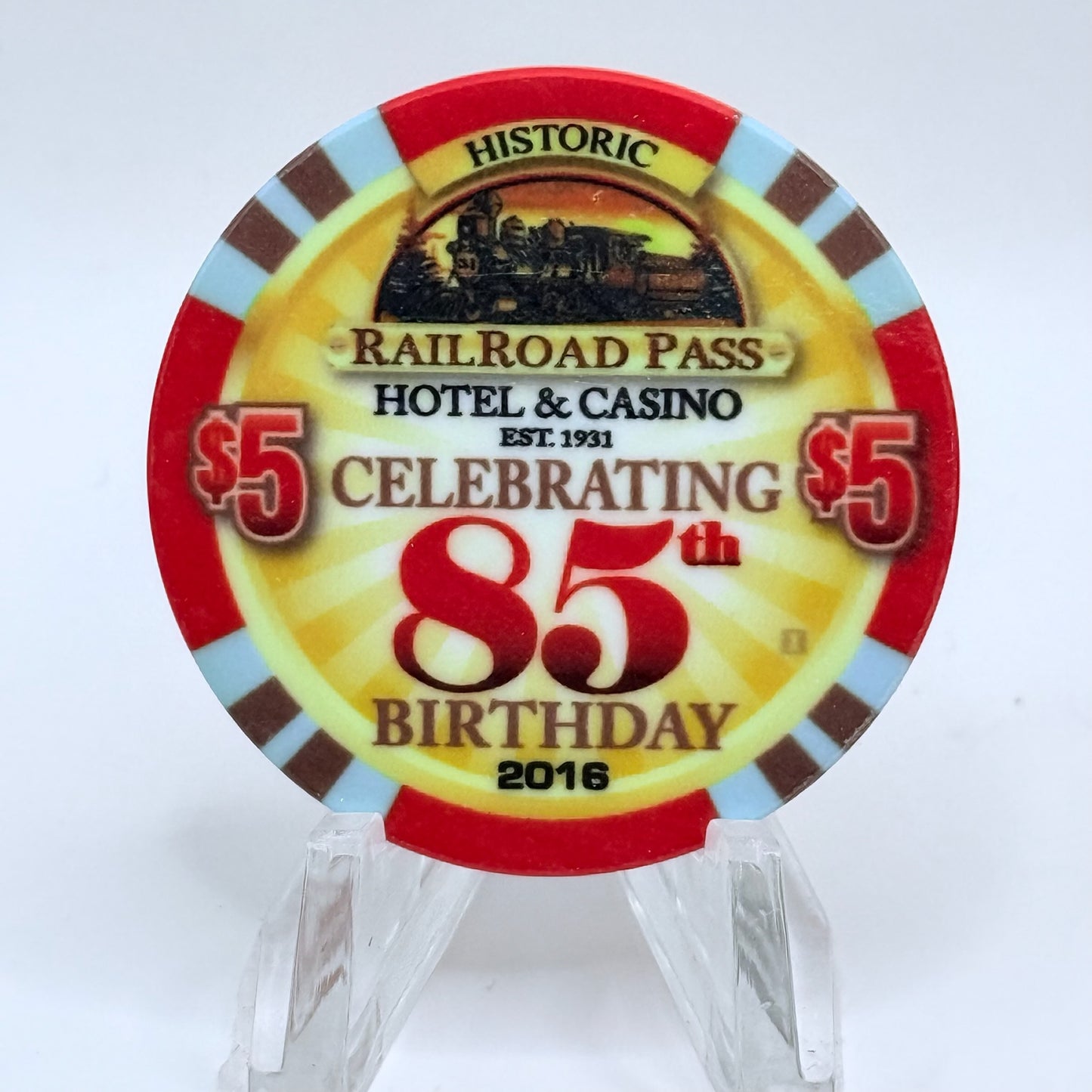 Railroad Pass Henderson Nevada 2016 'Celebrating 85th Birthday' LE $5 Casino Chip D2495