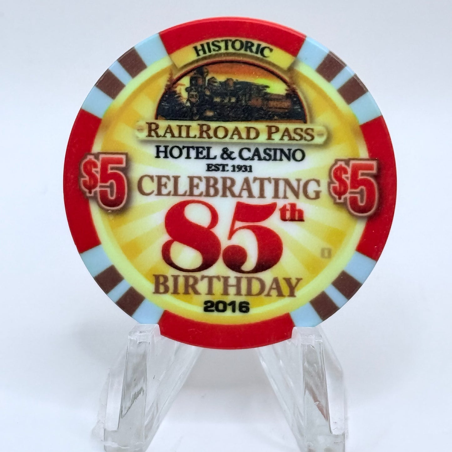 Railroad Pass Henderson Nevada 2016 'Celebrating 85th Birthday' LE $5 Casino Chip D2496