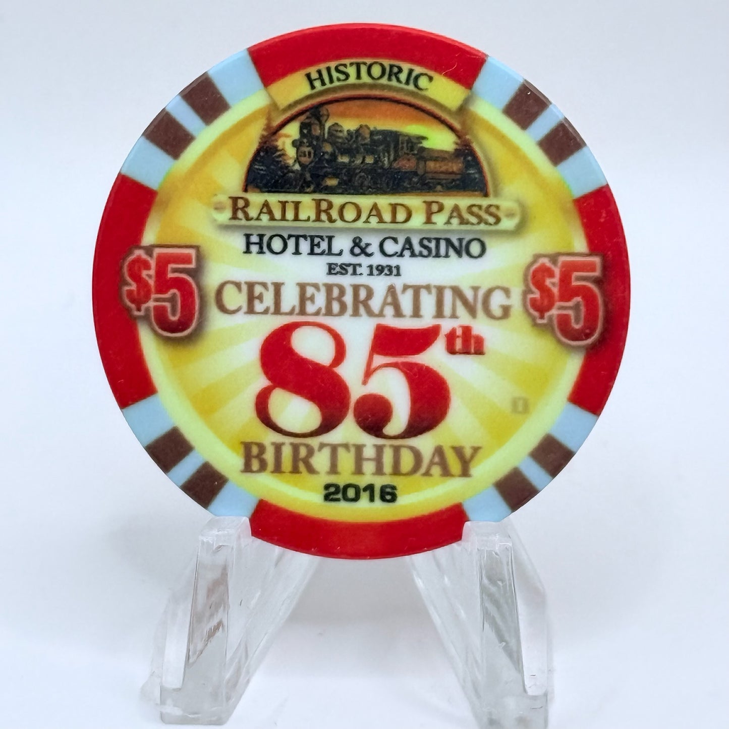 Railroad Pass Henderson Nevada 2016 'Celebrating 85th Birthday' LE $5 Casino Chip D2497