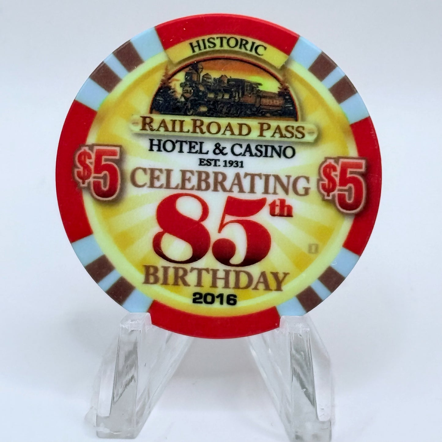 Railroad Pass Henderson Nevada 2016 'Celebrating 85th Birthday' LE $5 Casino Chip D2498