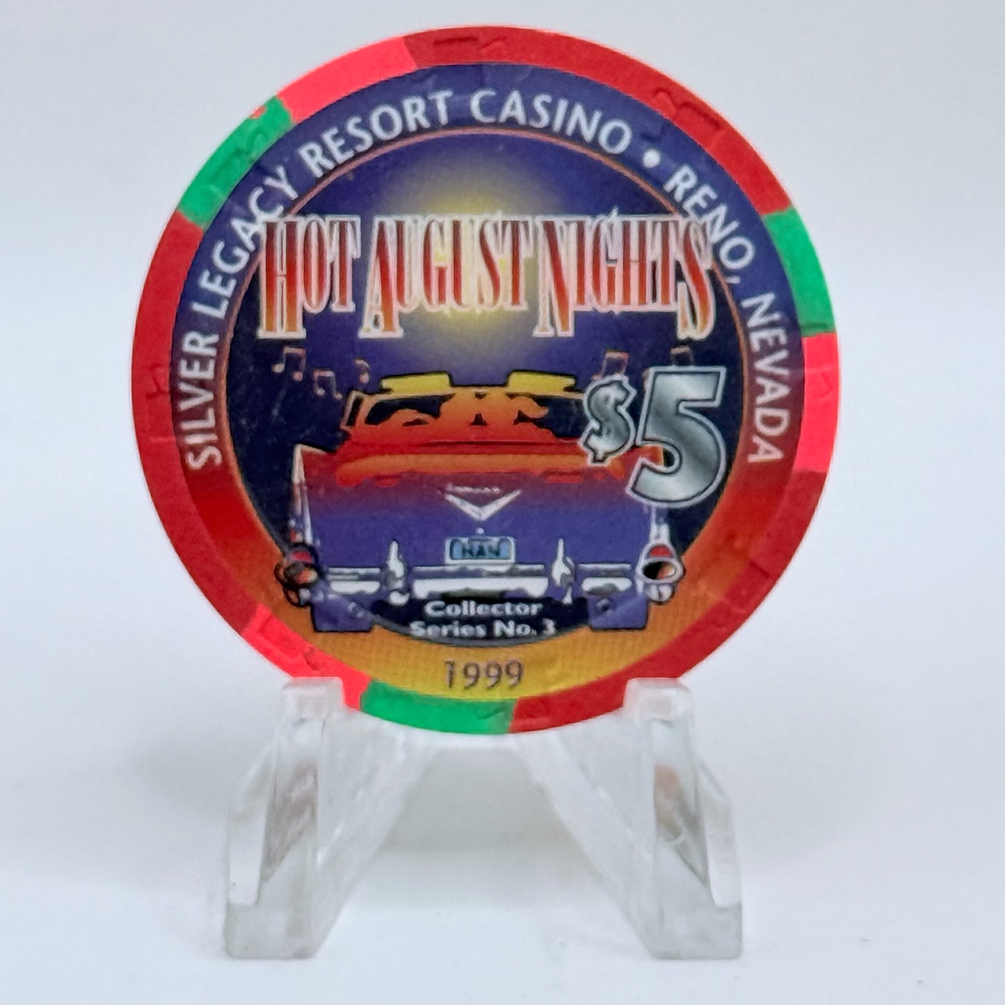 Silver Legacy Reno Nevada 1999 'Hot August Nights, Collector Series' LE $5 Casino Chip V5562