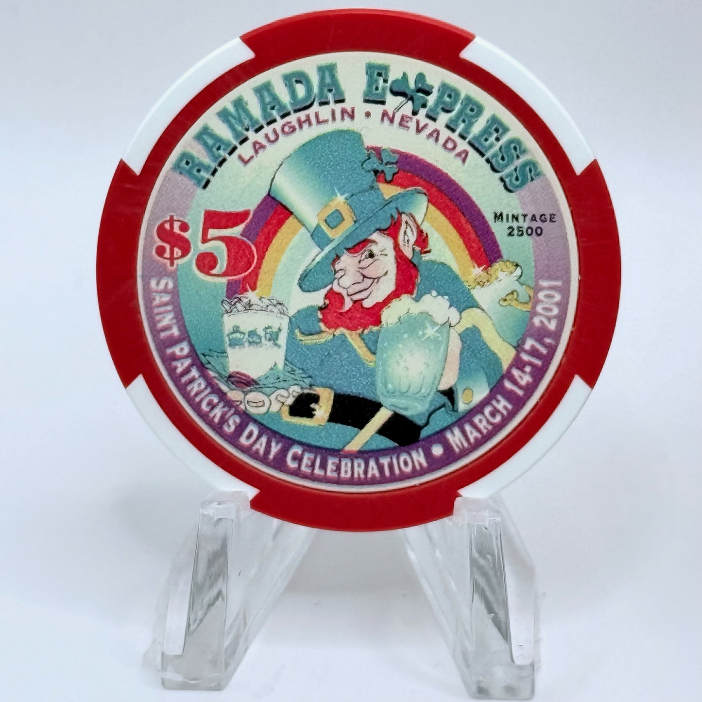 Ramada Express Laughlin Nevada 2001 'St. Patrick's Day' LE $5 Casino Chip V7432