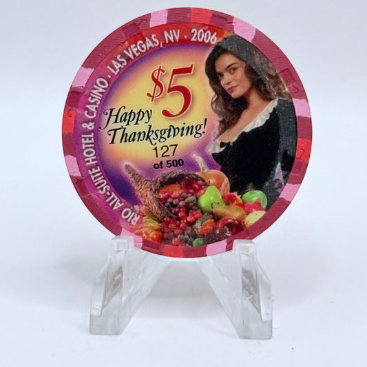 Rio Las Vegas Nevada 2006 'Happy Thanksgiving' LE $5 Casino Chip E8270