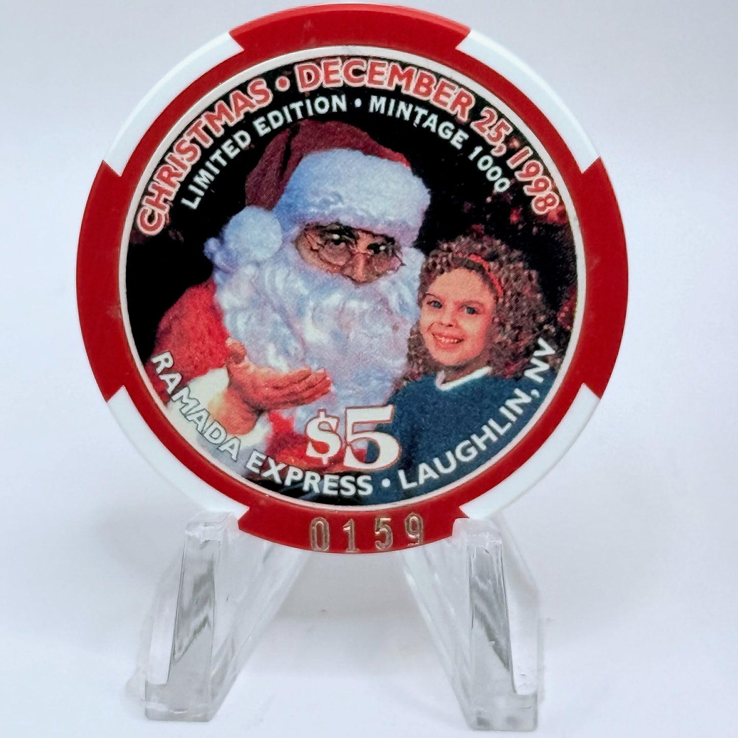 Ramada Express Laughlin Nevada 1998 'Christmas & New Year' LE $5 Casino Chip V3244