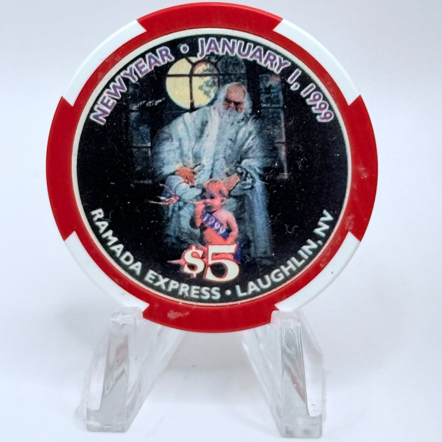 Ramada Express Laughlin Nevada 1998 'Christmas & New Year' LE $5 Casino Chip V3244