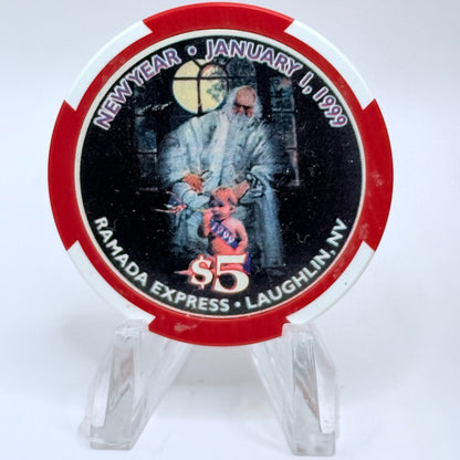 Ramada Express Laughlin Nevada 1998 'Christmas & New Year' LE $5 Casino Chip V3244