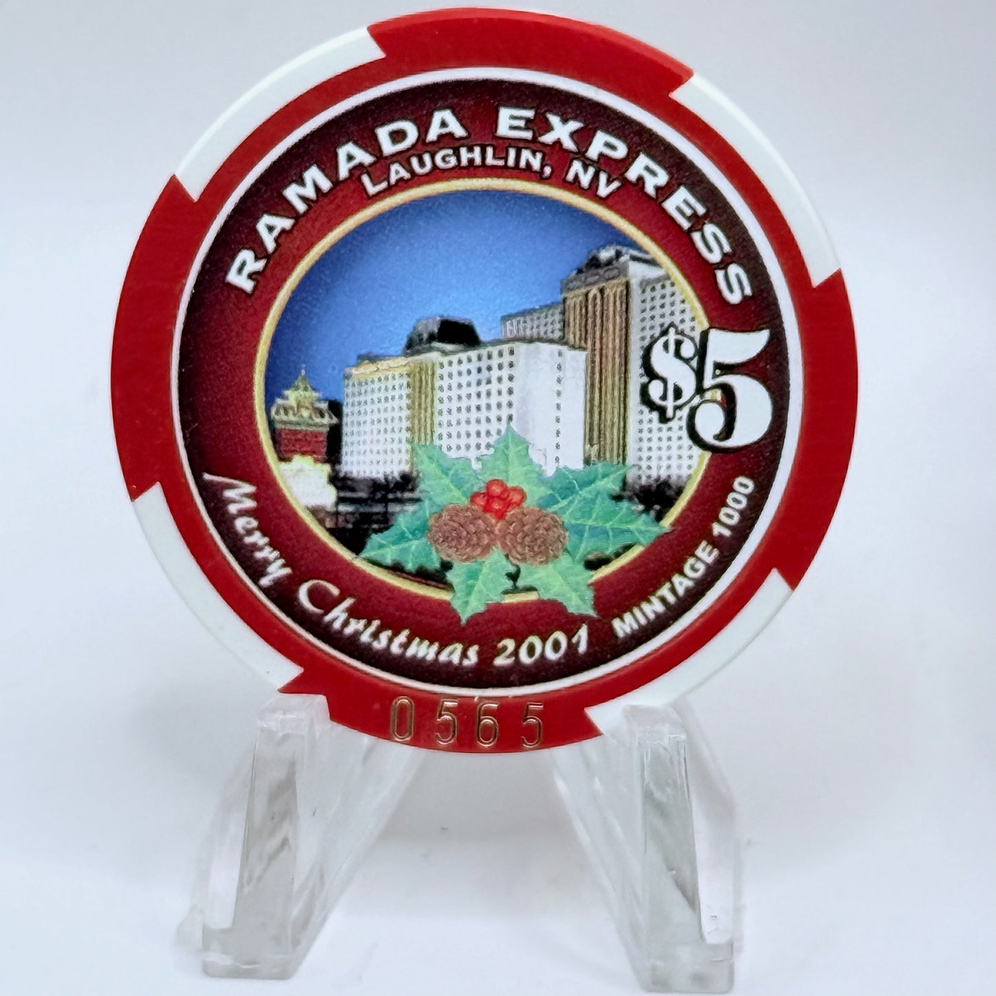 Ramada Express Laughlin Nevada 2001 'Christmas & New Year ' LE $5 Casino Chip V9535