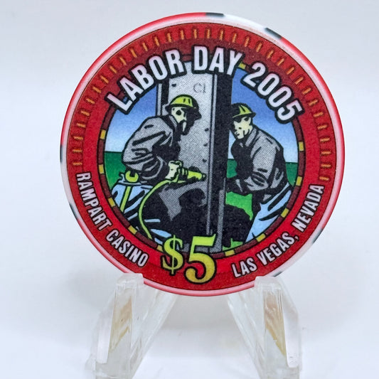 Rampart Casino Las Vegas Nevada 2005 'Labor Day' LE $5 Casino Chip E4816