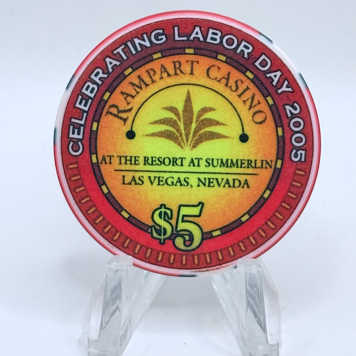 Rampart Casino Las Vegas Nevada 2005 'Labor Day' LE $5 Casino Chip E4816