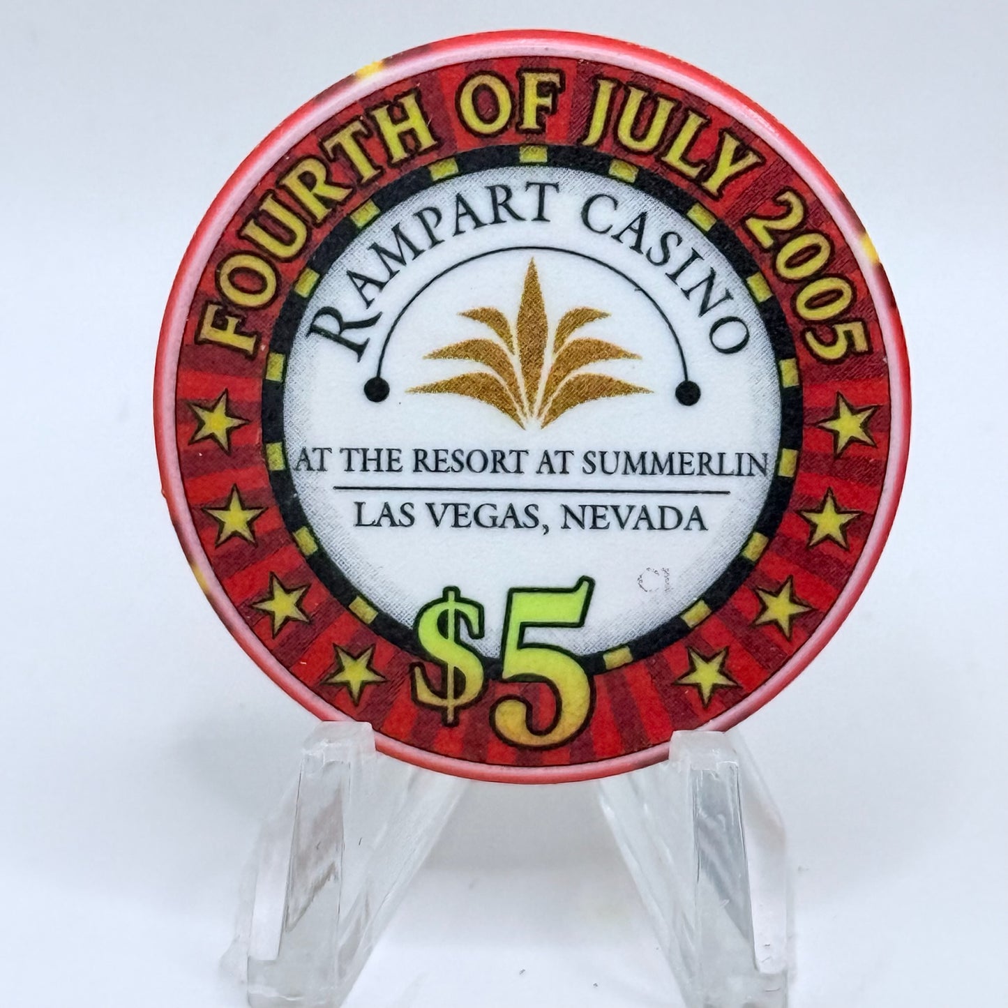 Rampart Casino Las Vegas Nevada 2005 'Fourth Of July' LE $5 Casino Chip E4742