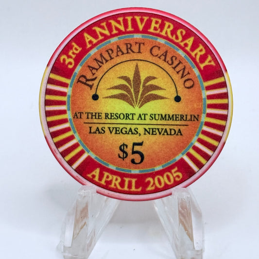 Rampart Casino Las Vegas Nevada 2005 'Third Anniversary' LE $5 Casino Chip E4492